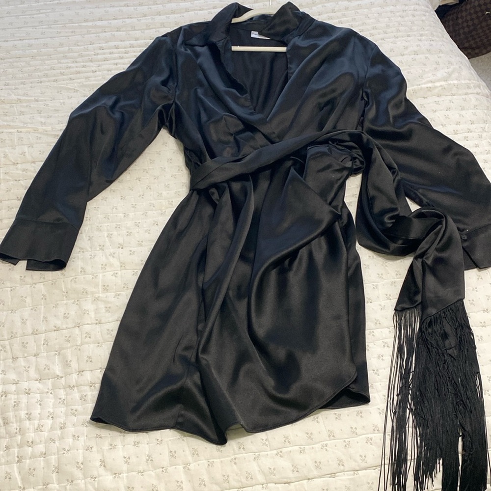 Black fringe wrap dress